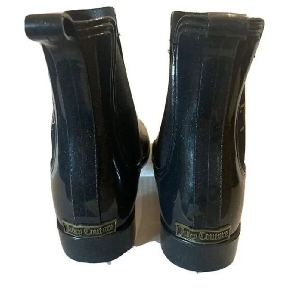 Rain Boots JUICY COUTURE Y2K Rori Black Gold‎ Sparkle Ankle Women's Sz 9 Chelsea